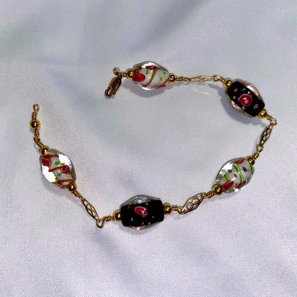 Glass beads gold fill bracelet